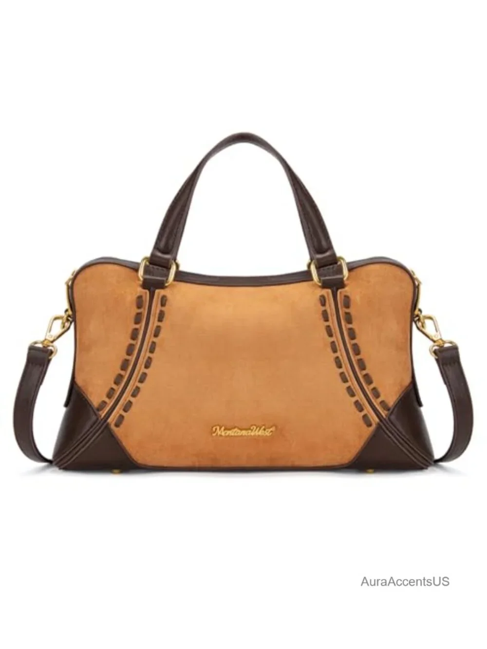 Faux Suede Satchel Crossbody Handbag with Top Handles and Adjustable Strap